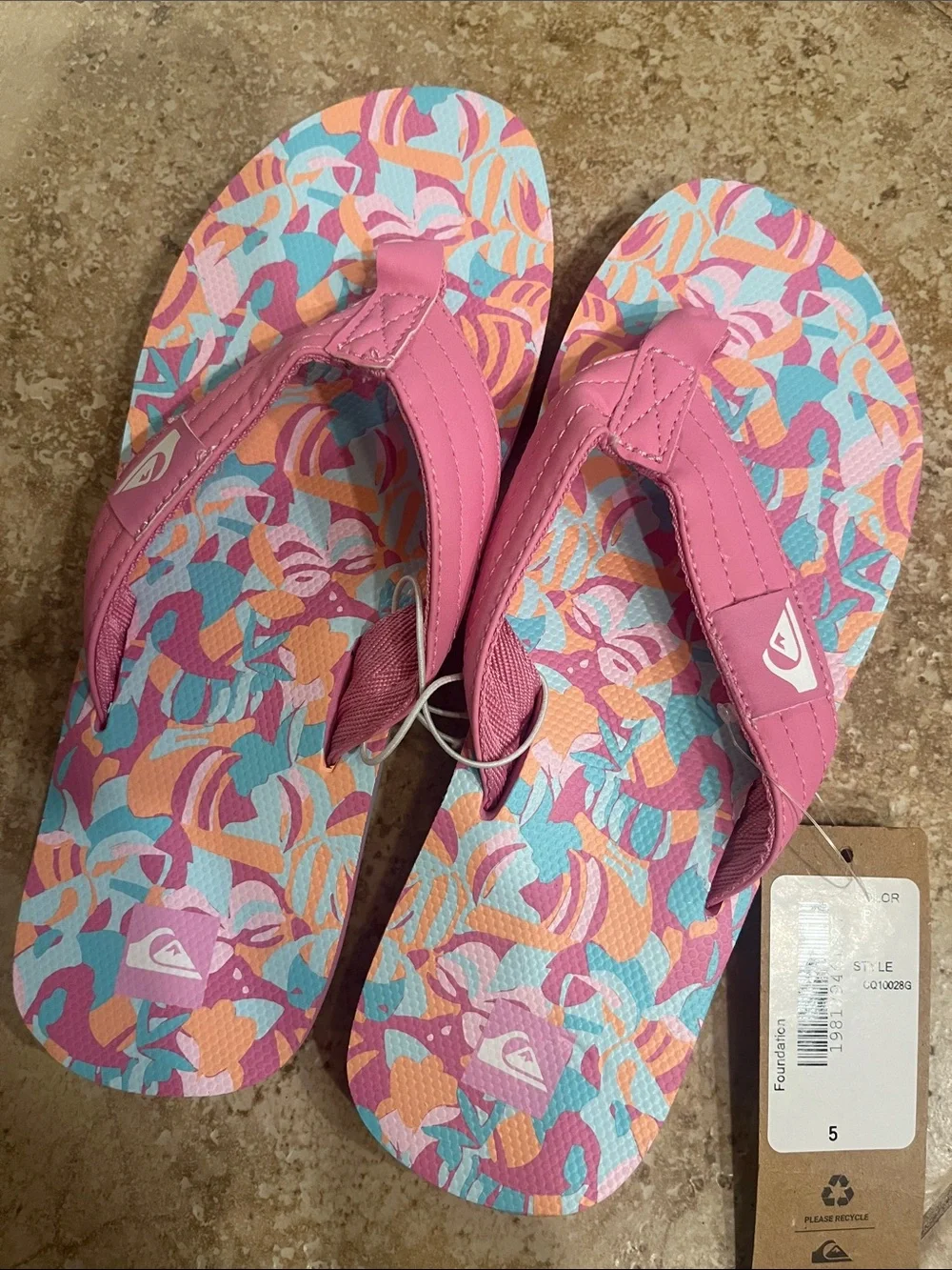 Roxy Quiksilver Kids Pink Flip Flops NWT